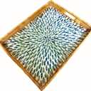 i-lan 18 Inch Blue Mother of Pearl Rattan Serving Tray with Cutout Handles