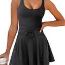 Caracilia Women's Tennis Mini Dresses Workout Built in Shorts Golf Athletic Sleeveless One Piece Summer Active Romper Dress (Black, L)