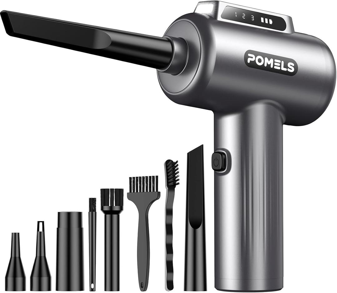 Compressed Air Duster, New Ultra-Powerful Electric Air Duster with LED Light, 3-Speed Adjustable, Rechargeable Cordless Mini Blower for Computer, Keyboard, Car, PS5, Outdoor & Home Cleaning