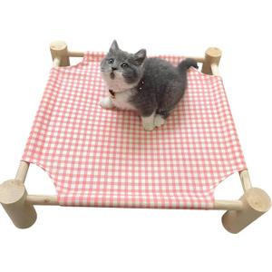 Pozico Elevated Cat & Dog Bed Wooden Frame Pet Hammock for Small Dogs & Cats, Indoor/Outdoor Raised Bed with Breathable Mesh, Portable Pet Cot Furniture Pink Grid