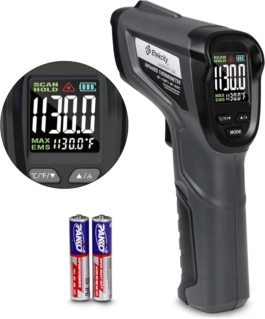Etekcity Temperature Gun Infrared Thermometer -58F 1130F, Digital Laser Heat Gun for Pizza Ovens, Griddles, Meat, Refrigerators, Engines, HVAC, Kitchen & Pool Accessories (Black)