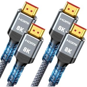 Highwings 8K HDMI Cable 2.1 2-Pack 1FT, Slim 48Gbps High Speed HDMI Braided Cord-4K@120Hz 144Hz 8K@60Hz, HDCP 2.2&2.3, Dynamic HDR,eARC,DTS:X,RTX 3090,Dolby Compatible with Roku TV/HDTV/PS5/Blu-ray (Grey)