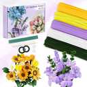 400 Pcs Pipe Cleaners Craft,6 Assorted Colors Pipe Cleaners Bulk, Chenille Stems for DIY Flower Making Kit with Floral Wires, Gardening Tape,Stamen& Ribbon (Yellow)