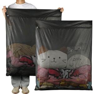 2Pcs Extra Large Mesh Laundry Bags for Washing Machine - Ideal for Delicates, Blankets, Sheets, Bedding, Toys, Pet Items - Zippered Mesh Bags for Travel, Storage, Dorms, Home (43 x 35 Inches) (Black)