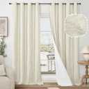 60 Inch Wide Linen Blackout Curtains for Living Room/Bedroom 84 Inch Length 2 Panels, Total Black Out Thermal Insulated Soundproof Grommet Boho Window Drapes White Liner for Modern Farmhouse, Natural