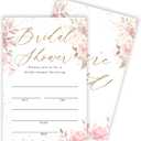 Bridal Shower Invitation Card (4"x6") - Set Of 25 Wedding Invitations With Envelope - Floral White & Blue Watercolor Flowers Invites For Bridal Shower Party - Engagement Party Supplies - A08