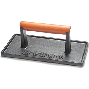 Cuisinart Cast Iron Grill Press with Wooden Handle, Heavy Duty Nonstick Rectangle Burger Press with Wood Handle, Perfect Grill Accessory for Steak, Bacon, Paninis and More