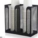 Maxcheck Metal Mesh Cup and Lid Holder Coffee Paper Cup Dispenser Lid Holder Storage Organizer Countertop or Wall Mount for Coffee Bar, Kitchen, Breakroom(2 Compartments, 8.2 x 4.1 x 7.9 Inch)
