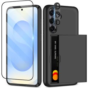 SAMONPOW for Samsung Galaxy S25 Plus Case with Screen Protector + Camera Cover [4-in-1] Galaxy S25 Plus Case Wallet Card Holder Shockproof Phone Case for Samsung Galaxy S25 Plus, Black