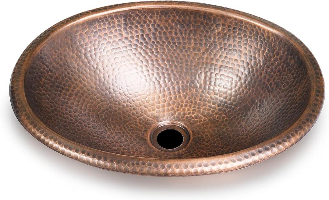 Monarch Abode 17-inch Hand Hammered Pure Copper Oval Drop-in Bathroom Sink, Bathroom Sink Drop-in, Top Mount for Powder Room, Home Restroom or Guest Bath