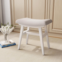 KASLANDI Solid Wood Vanity Bench, Saddle Cushion with High-Strength Rebound Sponge, Easily Assembly, Makeup Stool for Bedroom, Entryway (White)