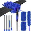 Ceiling Fan Cleaner Duster with 80" Extension Pole, Flexible and Washable Chenille Fan Duster for High Ceiling Fan Blades Light Fixtures Furnitures Blue