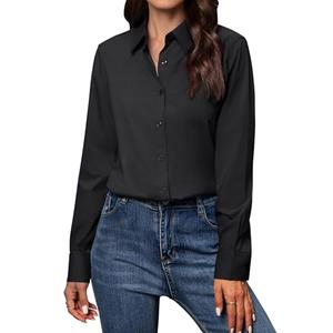 Gleeivy Button Down Shirts for Women Long Sleeve Dress Shirts Classic Fit Solid Cotton Women Dress Shirts Work Office Black 2XL