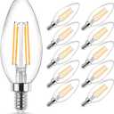 Ascher E12 Candelabra LED Light Bulbs 60 Watt Equivalent, Warm White 2700K, Non-Dimmable, 550 Lumen, Clear LED Filament Candle Bulbs, Pack of 10