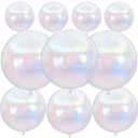 10Pcs Iridescent Round Foil Balloons, 22" 18" 10" 4D Helium Clear Balloon, Metallic Iridescent Foil Baloon for Graduation Birthday Wedding New Year 2026 Disco Anniversary Party Decorations
