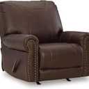 Signature Design by Ashley Colleton Classic Leather Match Upholstered Manual Recliner with Nailheads, Dark Brown