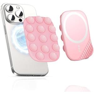 Set of 3 Pack, smofish Magnetic Suction Phone Mount for MagSafe Case, Silicone Sticky Grip Holder for iPhone 16/15/14/13/12, Removable Hands-Free Selfie/Video for TikTok Influencers, Women Gift, Pink