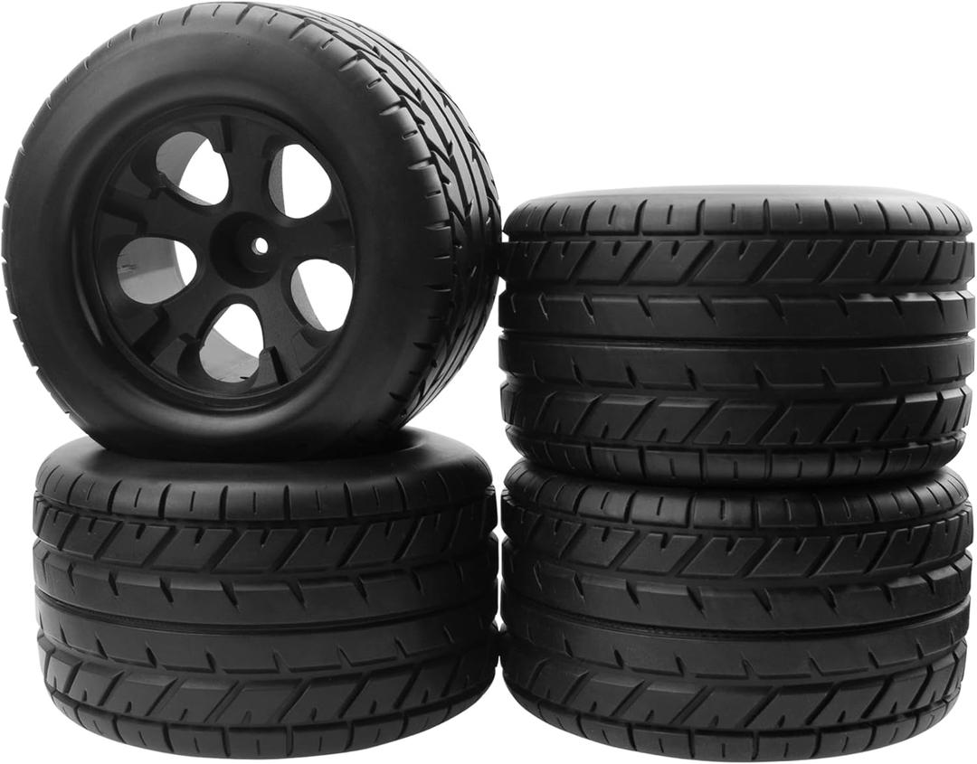 RC 12mm Hex Hub 4.64''OD Rubber Tires & Wheel Rim Compatible with 1/10 Scale Traxxas Rustler Slash HPI Redcat Volcano ExceedRC Infinitive RC Monster Truck Set of 4