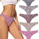 voenxe Seamless Thongs for Women No Show Thong Underwear Women 5-10 Pack (G-5 Pack Leopard Print, Small)