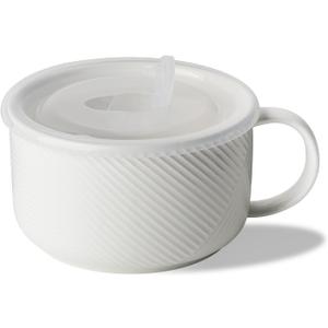 Oversized Soup Bowl with Handle: 38 oz Ceramic Soup Mug with Lid - Microwave Safe Jumbo Food Storage Container for Ramen Cereal Breakfast Meal Prep Office Lunch Dorm Living - White 6 Inch