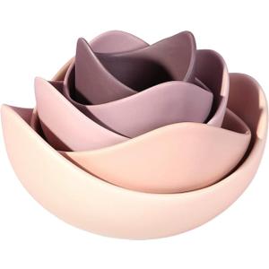 Notakia Salad Decorative Bowls Lotus Shaped Pasta Bowls Dishwasher & Microwave Safe, Unique Angled Ceramic Bowls for Salad, Pasta, Soup, Rice, Prep, Ideal for Restaurant (Purple 5 Packs)