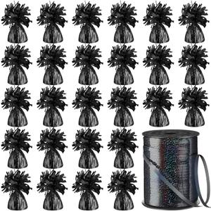 Yunsailing 24 Pcs Heavy Balloon Weights Metallic Anchor, 0.33 lb (5.3 oz) Each Table Weight and 1 Roll Iridescent Ribbon for Outdoor Wedding, Graduation, Birthday Party Decorations(Black)