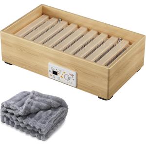 Wooden Under Desk Foot Warmer, Powerful Fast Heating Personal Heater for Feet and Legs, Silent Energy Saving with Thermostat & Timer for Home Office (Temp Adjustment Tutorial in Video Gallery)