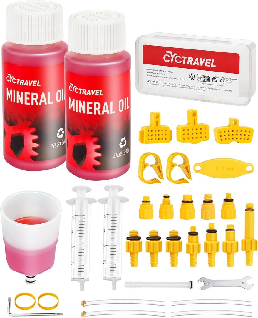 Brake Bleed Kit for Shimano, TEKTRO, TRP Hydraulic Disc Brakes, Mountain Brake Bleed Kit Including High Performance Mineral Oil Brake Fluid. (2*60ml)