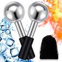 Baderke 2 Pcs Ice Globes for Face Stainless Steel Cooling Globes Unbreakable Cooling Roller Women Ice Balls Cryo Sticks Face Skin Care for Dark Circles, Puffiness(Silver (black Handle))