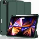 ZryXal New iPad Pro 11 Inch Case 2022(4th Gen)/2021(3rd Gen)/2020(2nd Gen) with Pencil Holder, Smart iPad Case [Support Touch ID and Auto Wake/Sleep] with Auto 2nd Gen Pencil Charging (Midnight Green)