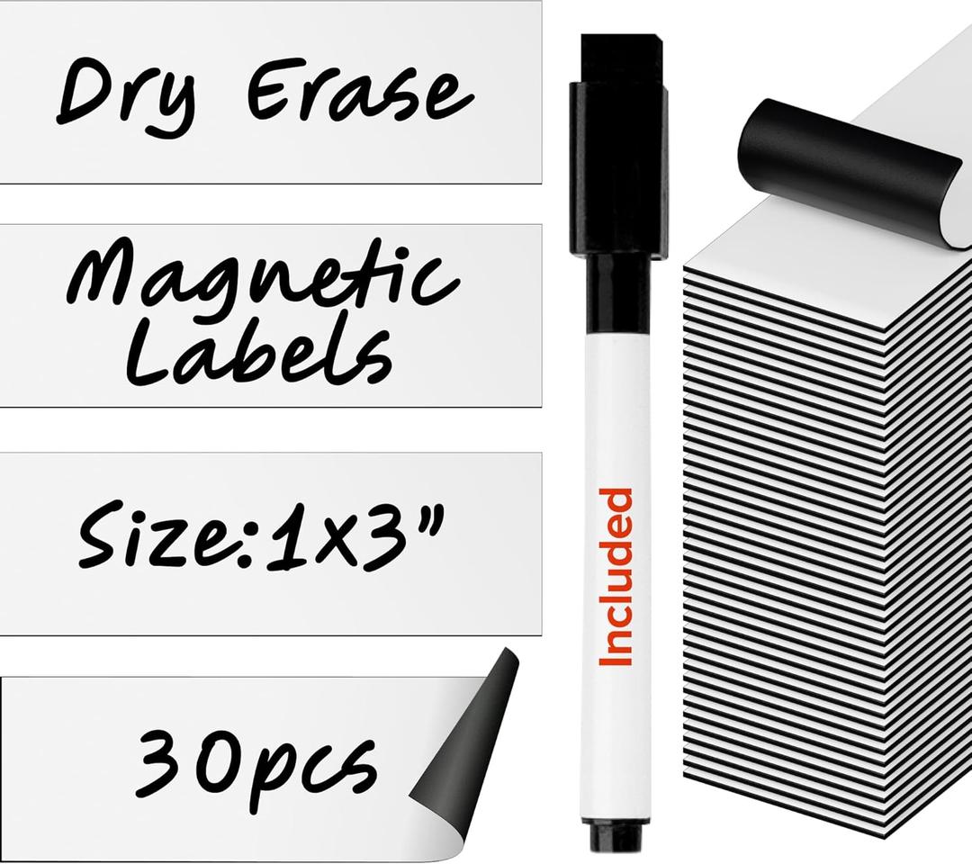 X-bet MAGNET Dry Erase Magnetic Labels 30 pcs 1x3 - Reusable Sticky Notes - Magnetic Notepads for Refrigerator - Dry Erase Magnetic Sheets - Blank Magnet Stickers - Used for Whiteboard, Classroom
