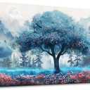 MHARTK66 Canvas Wall Art For Living Room & Bedroom Decor - Blue Tree Landscape - 40"X20" Ready To Hang