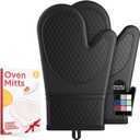 Kitsure Silicone Oven Mitts, Set of 2, Heat Resistant, Oven Gloves with Soft Lining, Non-Slip Kitchen Essentials, Kitchen Gadgets, Apartment Essentials, Great Gift for Cooking, Baking, Black (11.42"x7.09")