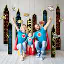 Cheerland Superhero Party Decorations Super Hero Photo Booth Backdrop Birthday Party Decoration Hero Background Buildings Cartoon Action Sign Comic Book Themed Wall Hanging Room Decor Class Supplies, 7.2' x 4.8'