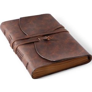 Leather Bound Journal for Men/Women, Rustic Vintage Handmade Large Writing Notebook with 240 Kraft Lined Pages(6x8 inches), Business/Travel Daily Notepad Sketchbook Gift - Brown