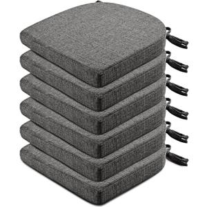 Wellsin Chair Cushions for Dining Chairs 6 Pack - Kitchen Chair Cushions with Ties and Non-Slip Backing - Dining Chair Pads 16"X16"X2", Dark Gray, Pack of 6