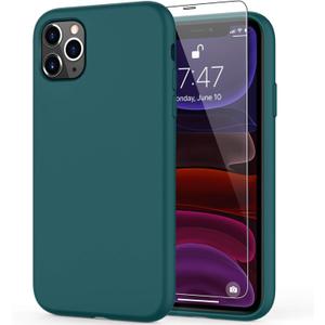 DEENAKIN Compatible with Compatible with iPhone 11 Pro Case with Screen Protector, Silicone Gel Rubber Bumper Cover,Slim Fit Shockproof Protective Phone Case for Women Girls Pine Green (Baby Pink)