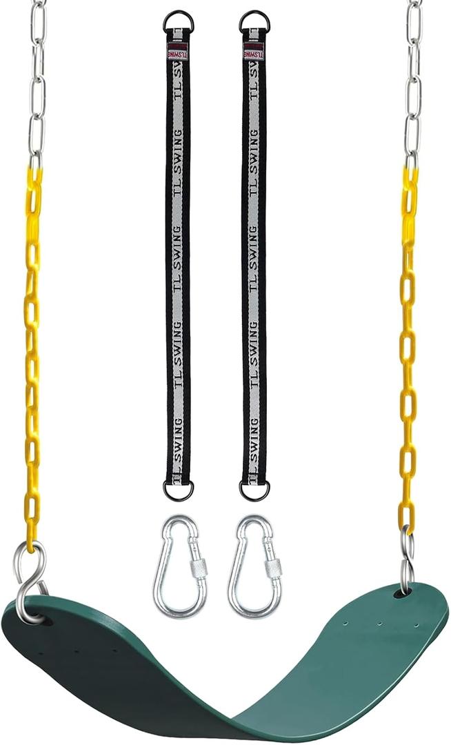DECORLIFE Swing Seat Replacement Kits - Heavy Duty Coated Chains for Kids Adults, Supporting 330 lbs, Fully Assembled Outdoor Swing Sets Backyard Accessories with Tree Straps (Green)