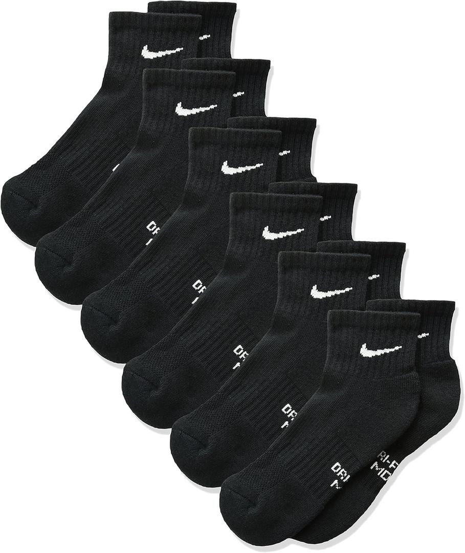 NIKE Kids' Everyday Cushioned Ankle Socks (6 Pairs) (Medium, Black/White)