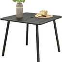 C-Hopetree Square Metal Outdoor Dining Table with Umbrella Hole for Outside Patio, Black (34.6"D x 34.6"W x 28.7"H)