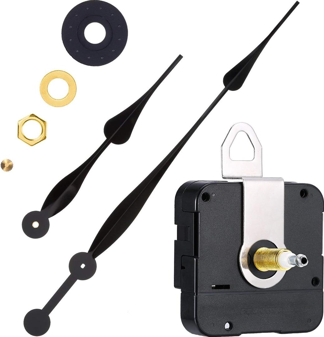 Hicarer High Torque Quartz Long Shaft Clock Mechanism Replacement with 12 Inch Long Spade Hands Clock Movement Replacement Motor for DIY (Black)