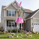 3 Pcs 12ft Skeleton Easter Outfit Set, Large Pink Bunny Costume Accessories Includes Big Tutu Skirt Rabbit Ears Headband and Nose, Giant Skeleton Clothes for Outdoor Holiday Yard Decor