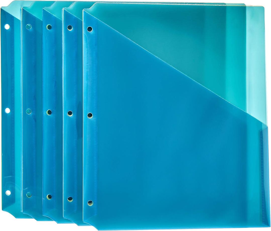 Amazon Basics Binder Organizer Poly Jacket, 3 Hole Punch, Pack of 25, Assorted Colors, 9.3 x 11.2 inches