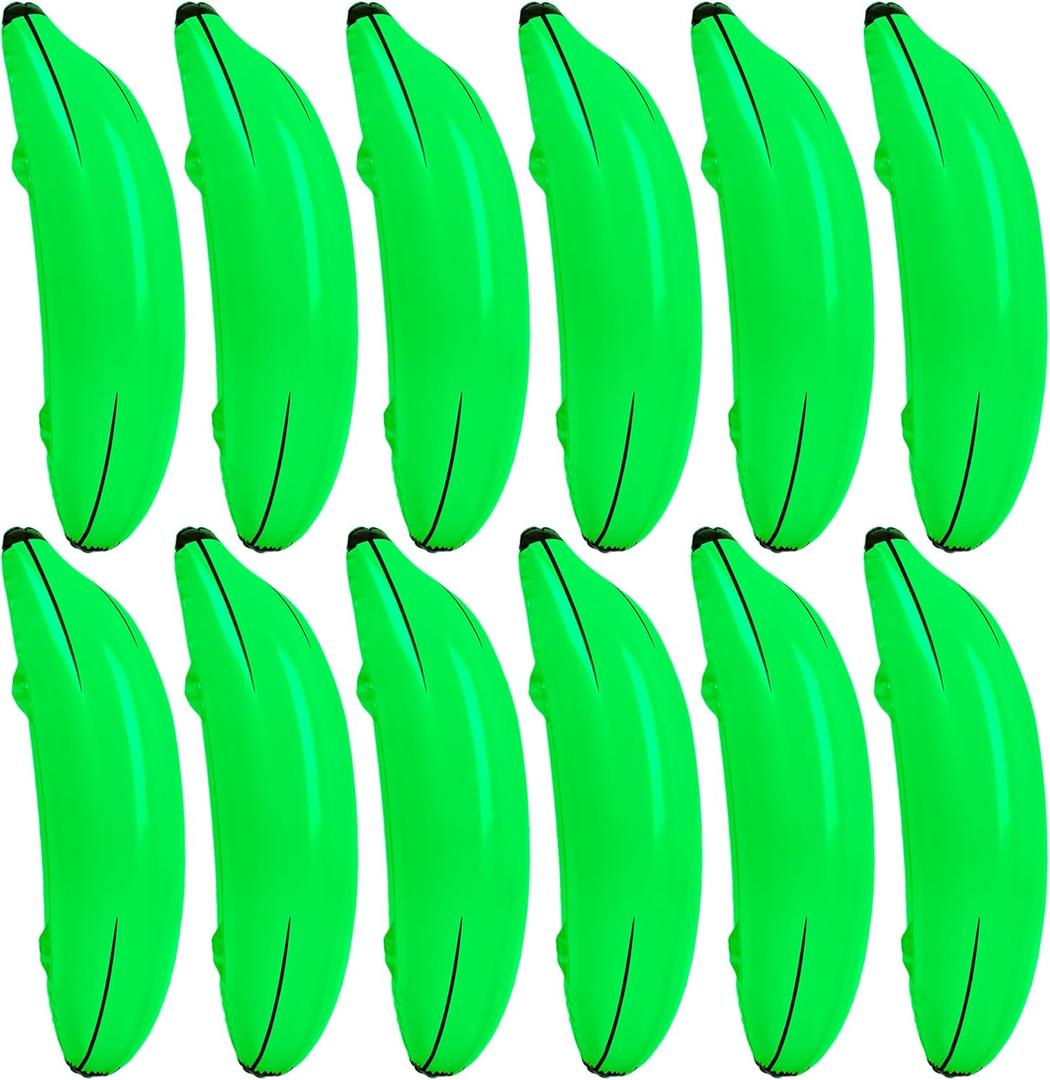 12 Pcs Large Inflatable Bananas Props 26 Inch Blow Up Banana Big Gaint Banana Bachelorette Party Game PVC Banana Balloon for Bridal Shower Engagement Summer Water Pool Toys (Green)