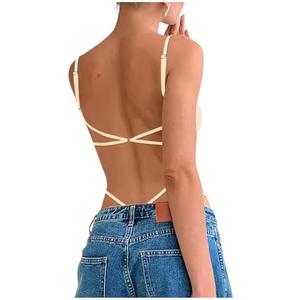 Milumia Women Sexy Backless Bodysuits Scoop Neck Open Back Night Out Club Bodysuit Tops, Apricot, Small,