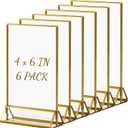 Boxalls Acrylic Sign Holders 4x6 in Gold, 6 Pack Picture Frame Table Number Wedding Holder, Vertical Photo Stand Double Sided, Menu Recipe Restaurant Reserved Display Centerpieces Bulk Frames