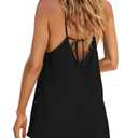 Yanekop Womens Linen Mini Dress Spaghetti Strap Short Beach Summer Dresses Sleeveless Sundress Open Back Dress(Black,L)
