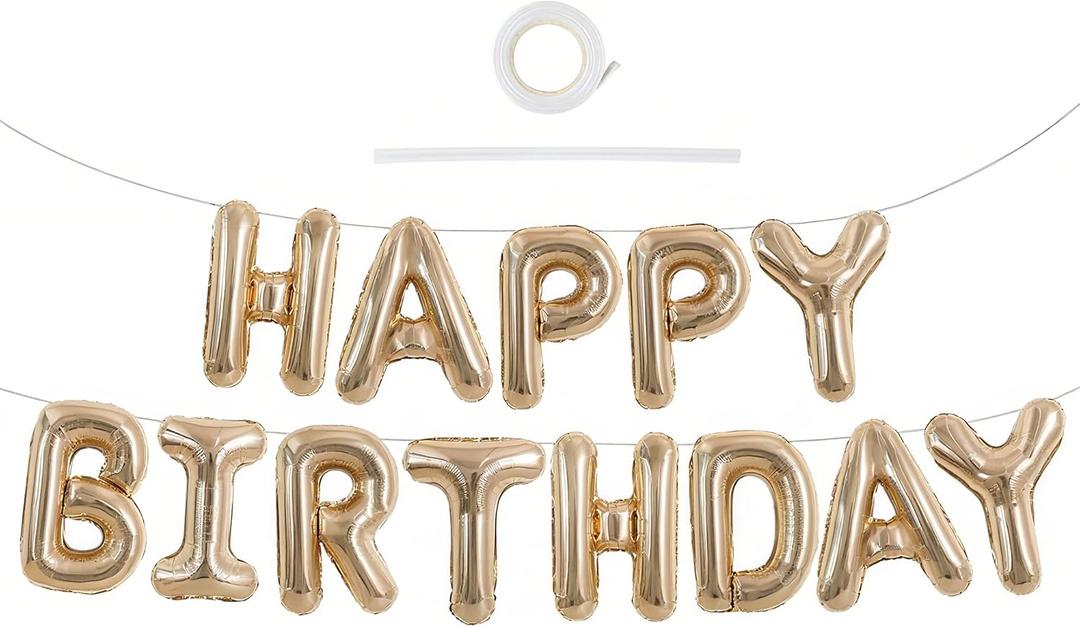 TONIFUL Happy Birthday Balloons Banner 16 Inch Mylar Foil Letters Birthday Sign Reusable for Girls Boys Kids & Adults Birthday Party Decorations Supplies Champagne Gold