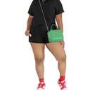 PINSV 2 Piece Sets for Women Short Sleeve Polo Top Shorts Set Summer Casual Jogger Tracksuit Black S