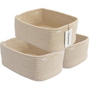 Small Woven Storage Baskets 12X8X5 Decorative Rope Bins for Organizing Shelves, Closets, and Toys, Empty Gift Baskets, Cute Organizer Basket for Home and Office (oatmeal, regular)